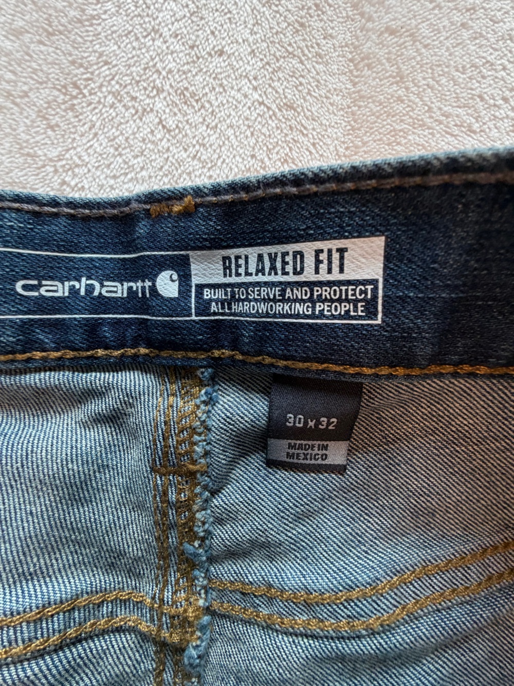 Men's Carhartt Rugged Flex Relaxed Fit Dark Blue Denim Jeans Sz 30x32 - Picture 3 of 11